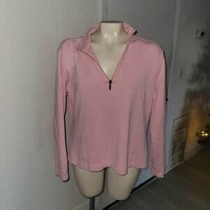 Tommy Bahama Womens Pink 18 golf Quarter Zip Long Sleeve Pullover Top Shirt L